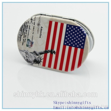 2014 new style oval shape PU mirror cover flag beauty mirrors/ pocket mirror